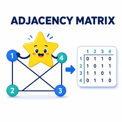 Yellow star mascot converting a graph into an adjacency matrix