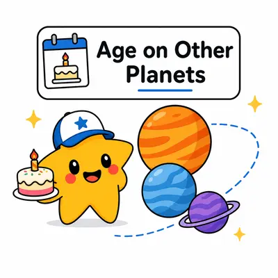 Age on other planets calculator with a birthday cake surrounded by the planets
