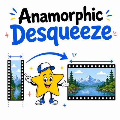 Anamorphic desqueeze calculator showing a squeezed frame expanding into a wide frame