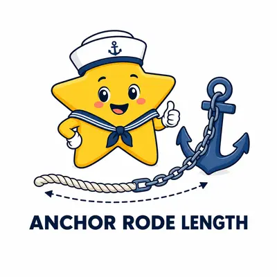 Sailboat with anchor rode extending to the seabed