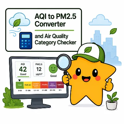 Environment AQI to PM2.5 converter showing air quality category and breakpoint results