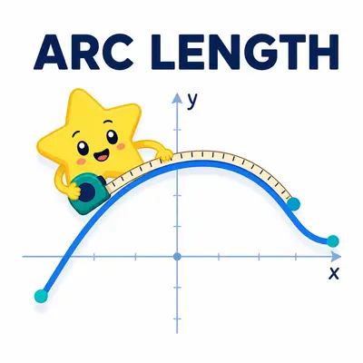 Yellow star mascot measuring the arc length of a curved graph