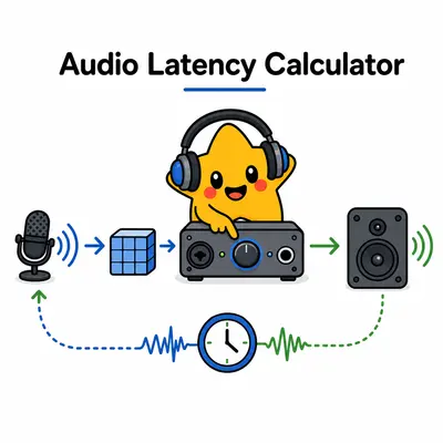 Audio latency calculator with buffer, interface, microphone, speaker, and round-trip clock