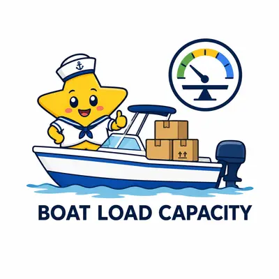 Loaded motorboat above displaced water and a balanced load gauge