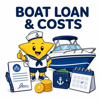 Yellow star sailor with a boat, loan document, wallet, coins, and calendar