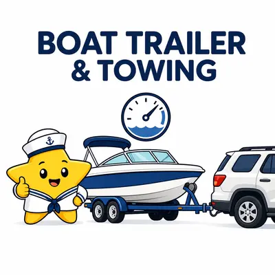 Yellow star sailor beside a motorboat on a trailer and towing gauge