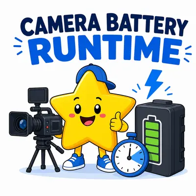 Cinema camera, charged battery, stopwatch, and electric power line