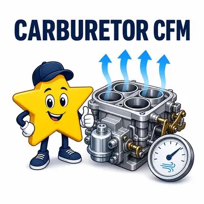 Carburetor CFM calculator with four-barrel carburetor, airflow, and tachometer gauges