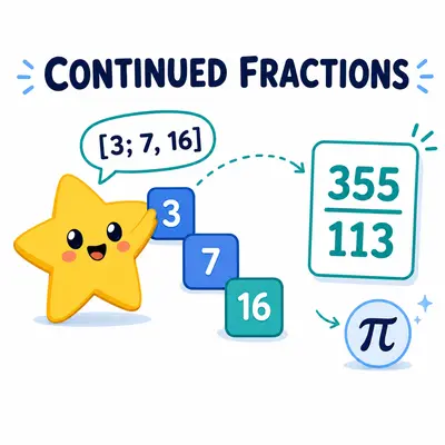 Yellow star mascot building a continued fraction and rational approximation
