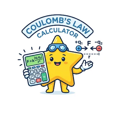Science Coulomb's law calculator screenshot with two charges, distance, and electrostatic force results