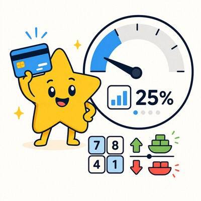 Credit utilization calculator with a credit card and utilization gauge