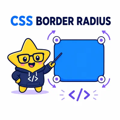 Yellow star developer adjusting the corners of a rounded blue CSS shape