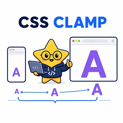 Yellow star developer showing fluid CSS type from mobile to desktop