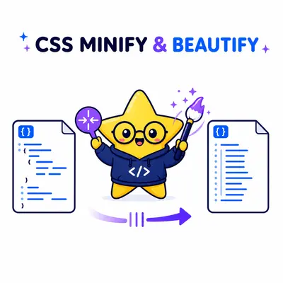 Yellow star developer transforming CSS between compact and neatly formatted code