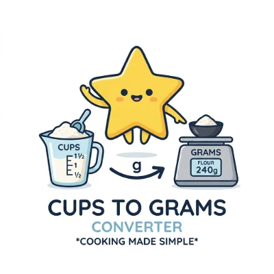 Cups to Grams Calculator — Convert cups, spoons, grams, ounces, and milliliters for common ingredients.