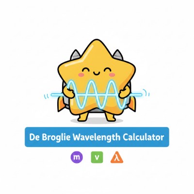 De Broglie wavelength calculator showing matter-wave λ = h/(mv) results with comparison