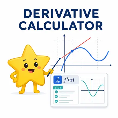 Yellow star mascot presenting a derivative graph and tangent line