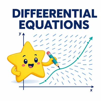 Yellow star mascot drawing a solution curve through a differential equation slope field