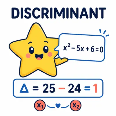 Yellow star mascot calculating a quadratic discriminant