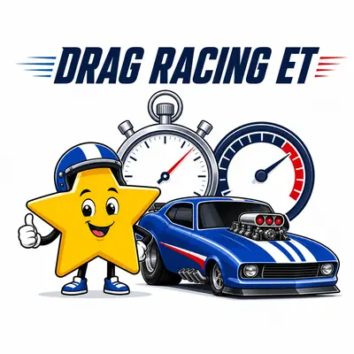 Drag racing ET and trap speed calculator with race car, speed gauge, stopwatch, engine, and scale