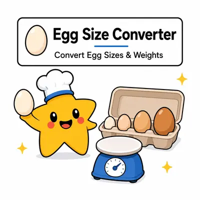 Egg Size Conversion Calculator — Convert egg sizes, cracked weight and volume for baking recipes.