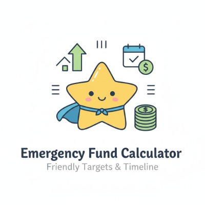 Emergency Fund Calculator preview with targets, progress bar, and projection chart