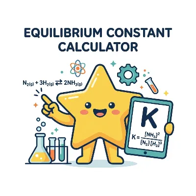 Science equilibrium constant calculator screenshot for Kc, Kp, reaction quotient, and phase-aware equilibrium expressions