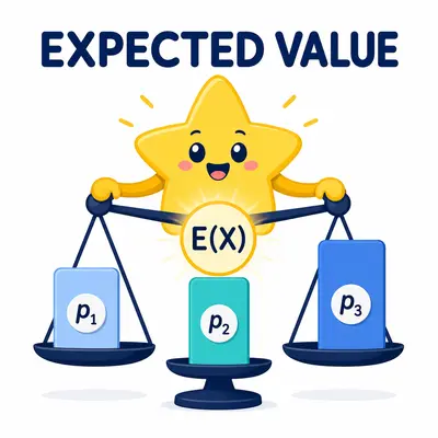 Yellow star mascot balancing probability-weighted outcomes for expected value