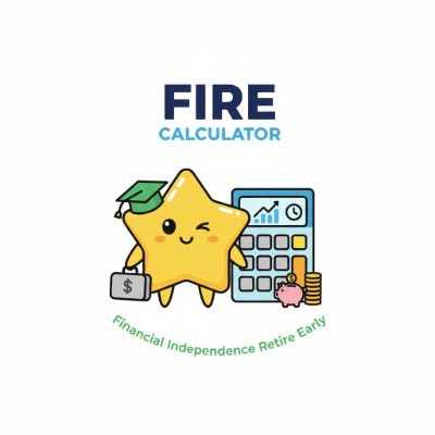 FIRE Calculator preview showing FI number, progress bar, and growth chart