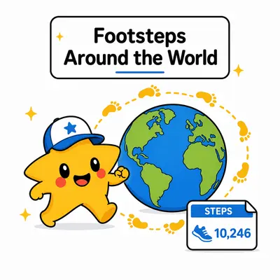 Earth encircled by a trail of golden footprints