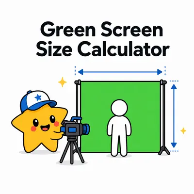 Green screen size calculator for subject framing, camera distance, and background coverage