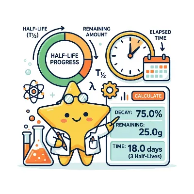 Science Half-Life Calculator preview showing an exponential decay curve with result cards