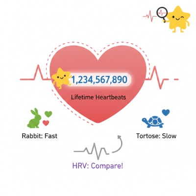 Heart beats counter showing lifetime beats and animal comparisons