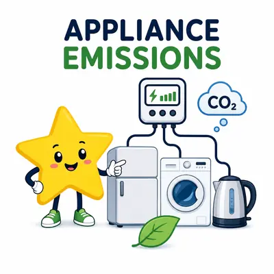 Household appliances connected to a carbon emissions calculator dashboard