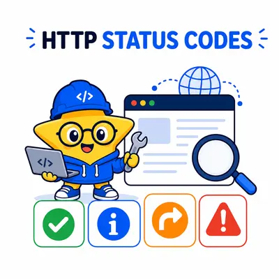 Yellow star web engineer checking HTTP response symbols in a browser