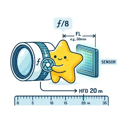 Hyperfocal distance calculator showing lens aperture and sensor inputs