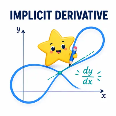 Yellow star mascot drawing a tangent on an implicit curve