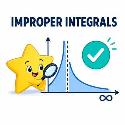 Yellow star mascot checking an improper integral near a singularity and infinity
