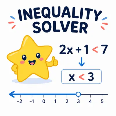 Yellow star mascot solving an inequality on a number line