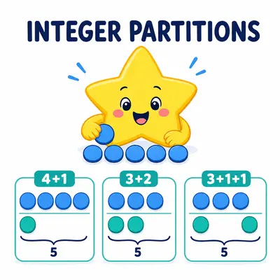 Yellow star mascot arranging the same integer into distinct number partitions