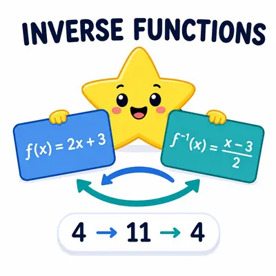 Yellow star mascot demonstrating a function and its inverse