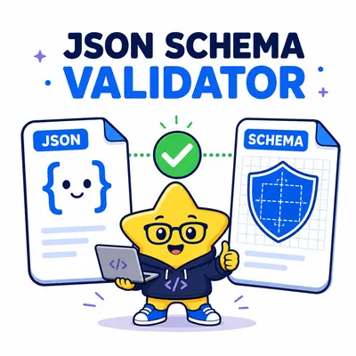 Yellow star developer validating a JSON document against a schema shield
