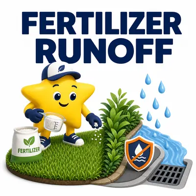 Lawn fertilizer runoff risk calculator showing nutrient source and stormwater transport factors