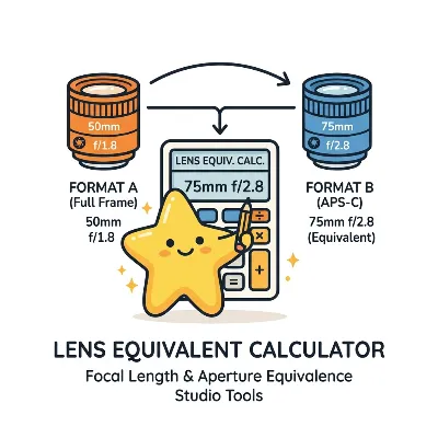 Lens equivalent calculator showing source and target camera formats