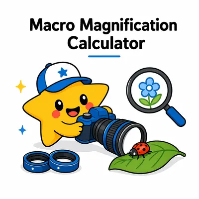 Macro magnification calculator for extension tubes, focal length, and working distance