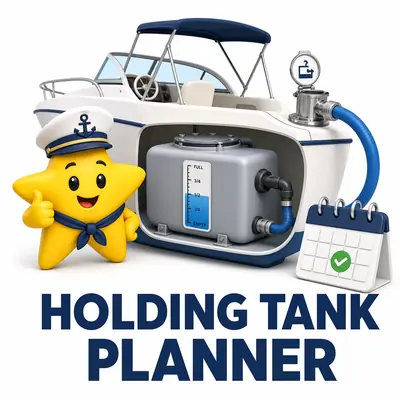 Yellow star sailor beside a marine holding tank, pump-out hose, level gauge, and calendar