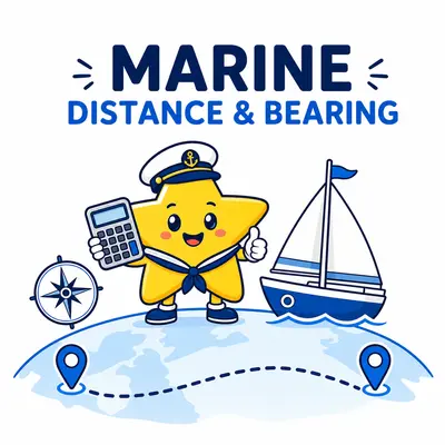 Yellow star navigator with a sailboat, compass, and plotted marine route