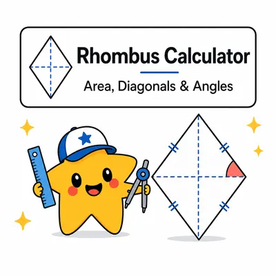 Geometry Rhombus calculator showing equal sides, diagonals and an interior angle