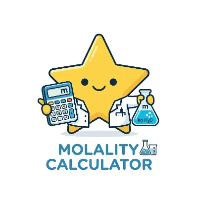 Science molality calculator screenshot for mol/kg concentration, solute mass, and solvent mass calculations
