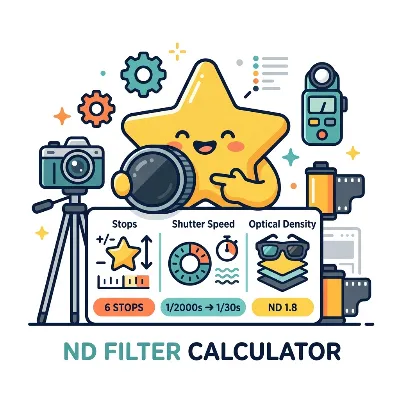 ND filter calculator showing shutter speed and stop reduction results
